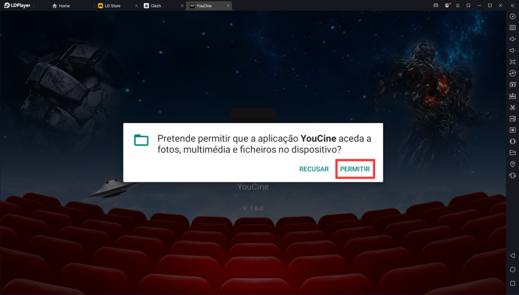 Permissões do aplicativo YouCine